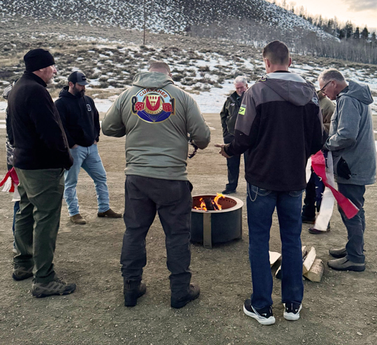 Purple Heart recipients participating in a Warrior Bonfire retreat